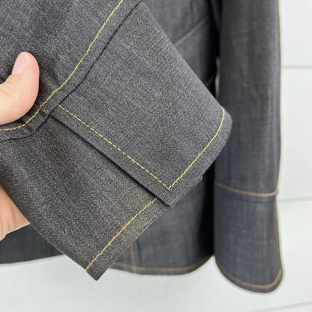 Lafayette 148 New York Blazer Women 8 Wool Contrast‎ Stitch Charcoal Chambray